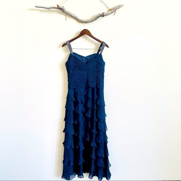 3/$20 JS Collections Navy Blue Beaded Strap Tiered Dress - Picture 3 of 14